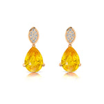 Illussion Set Diamond Earrings with Pear Cut Yellow Sapphire - GeumJewels