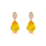 Illussion Set Diamond Earrings with Pear Cut Yellow Sapphire - GeumJewels