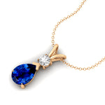 Blue Sapphire Teardrop Pendant with Solitaire Diamond - GeumJewels