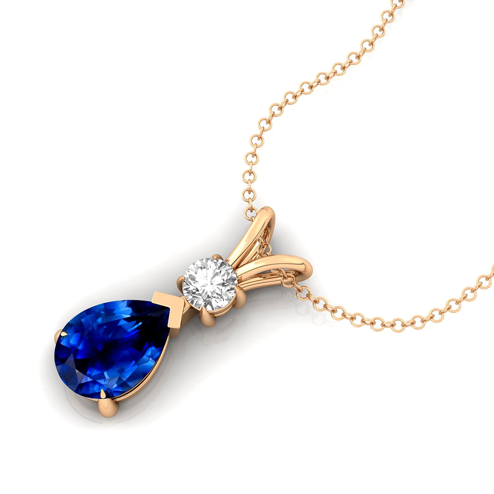 Blue Sapphire Teardrop Pendant with Solitaire Diamond - GeumJewels