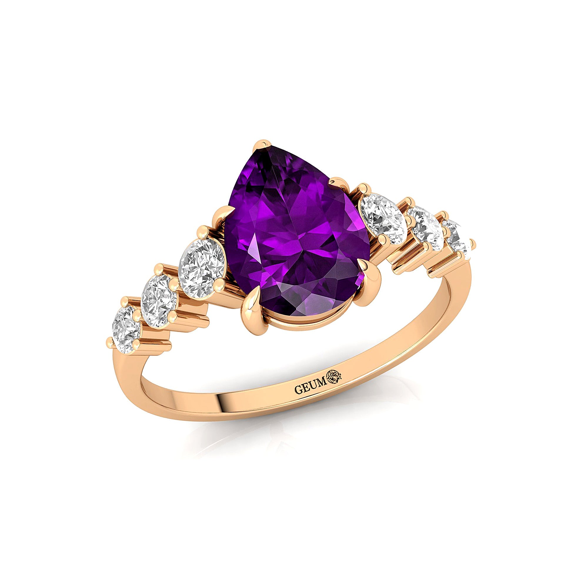 Pear Cut Amethyst with Graduated Diamonds Ring - GeumJewels