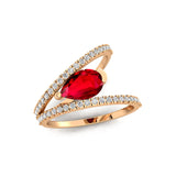 Fashionable V Shaped Diamond Ring with Pear Cut Ruby - GeumJewels