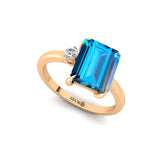 Emerald Shaped London Blue Topaz with 3mm Accent Solitaire Engagement Ring - GeumJewels