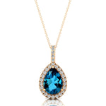 London Blue Topaz Teardrop Pendant with Diamond Halo - GeumJewels