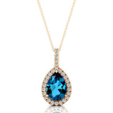 London Blue Topaz Teardrop Pendant with Diamond Halo - GeumJewels