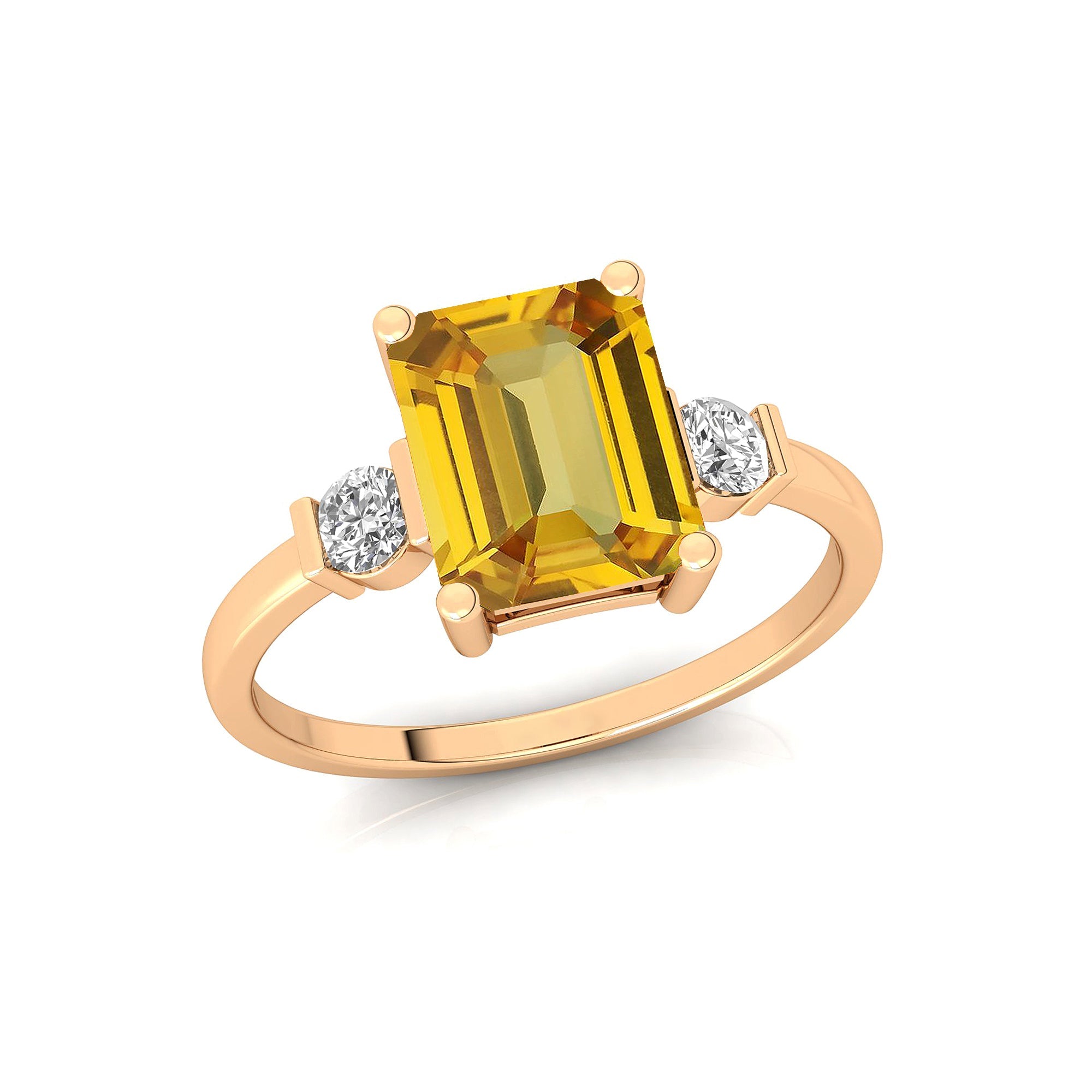 Emerald Cut Yellow Sapphire and Diamond Three Stone Ring - GeumJewels