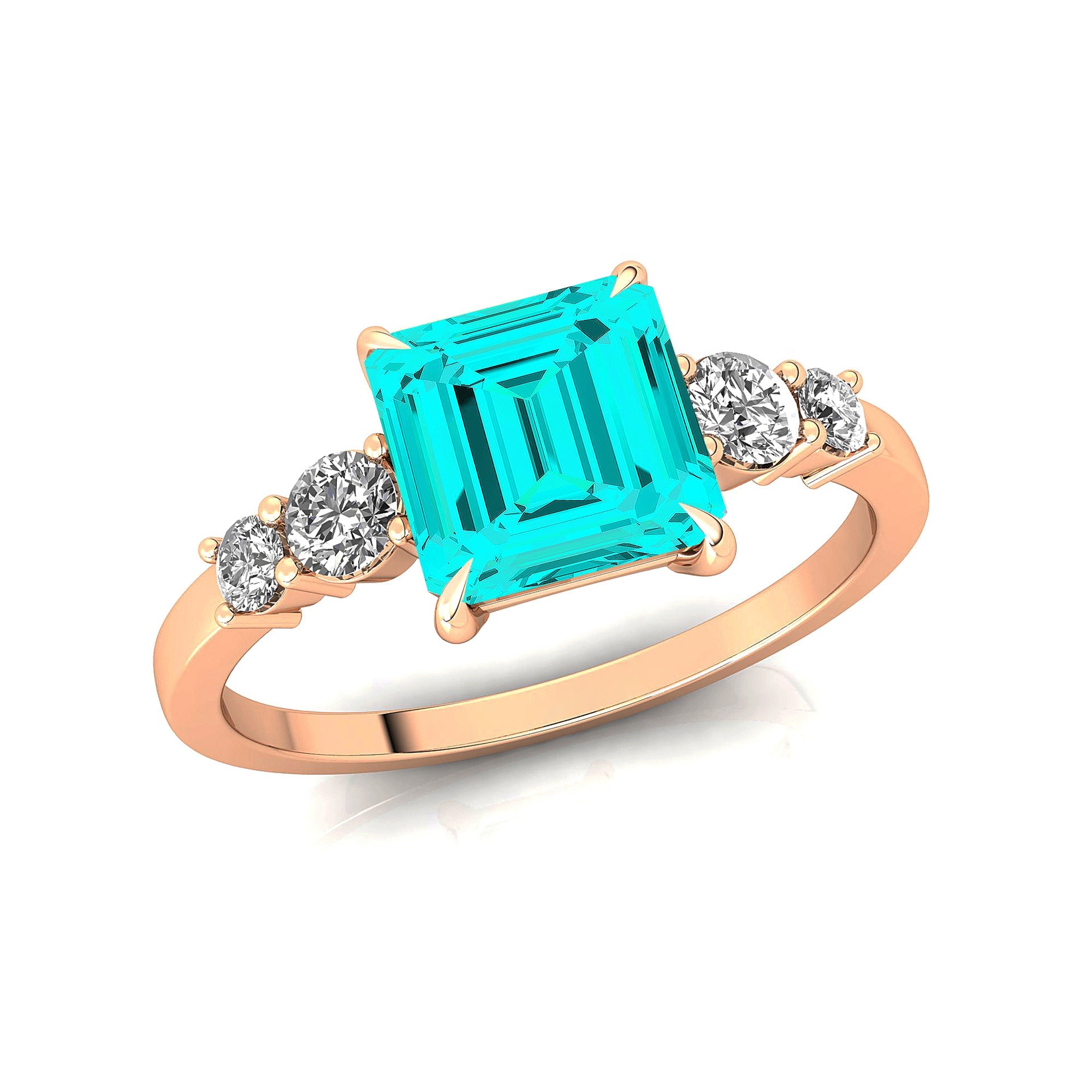 Princess Cut Paraiba Tourmaline Graduating Accent Diamond Ring - GeumJewels