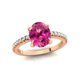 Oval Solitaire Pink Sapphire with Accent Diamonds Engagement Ring - GeumJewels