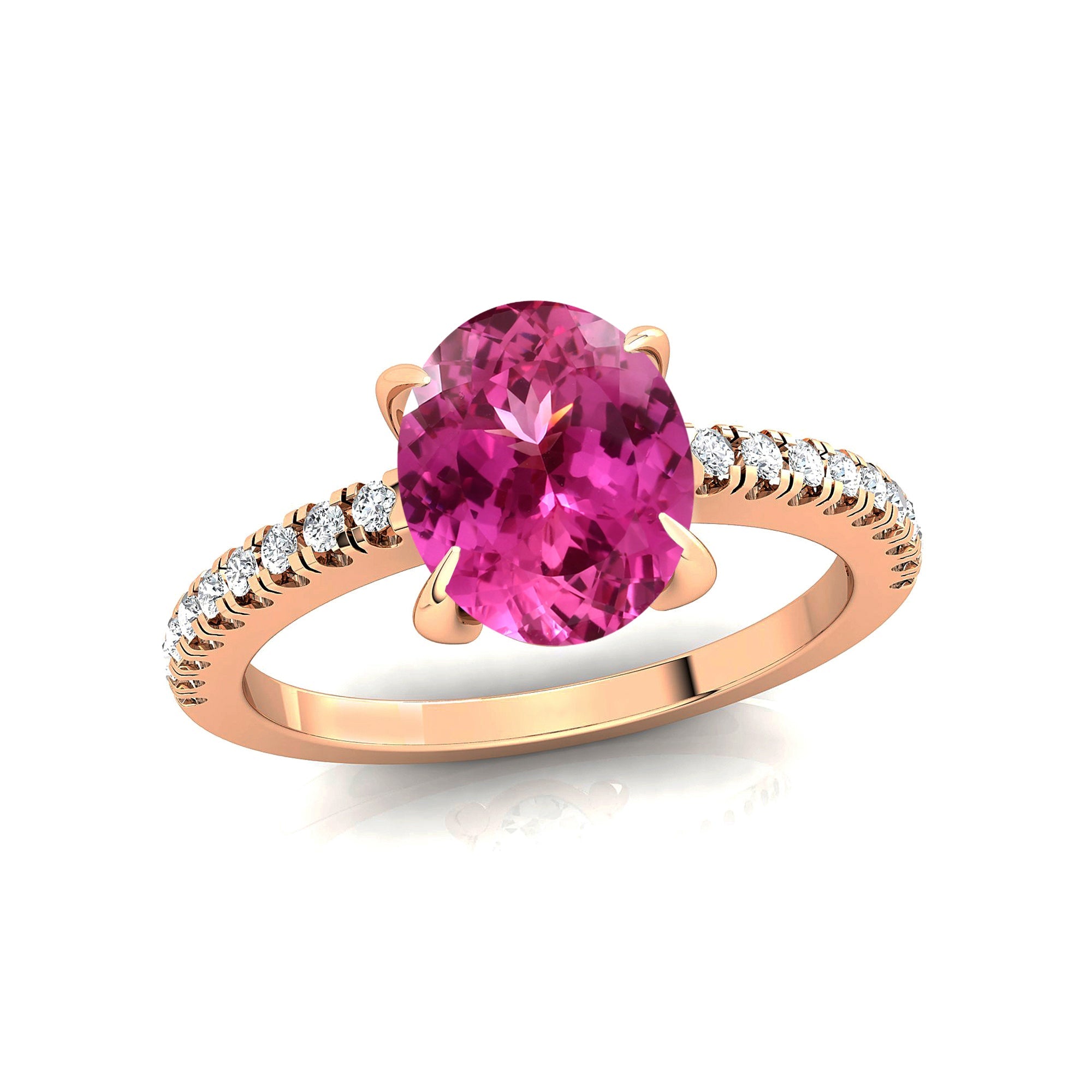 Oval Solitaire Pink Sapphire with Accent Diamonds Engagement Ring - GeumJewels