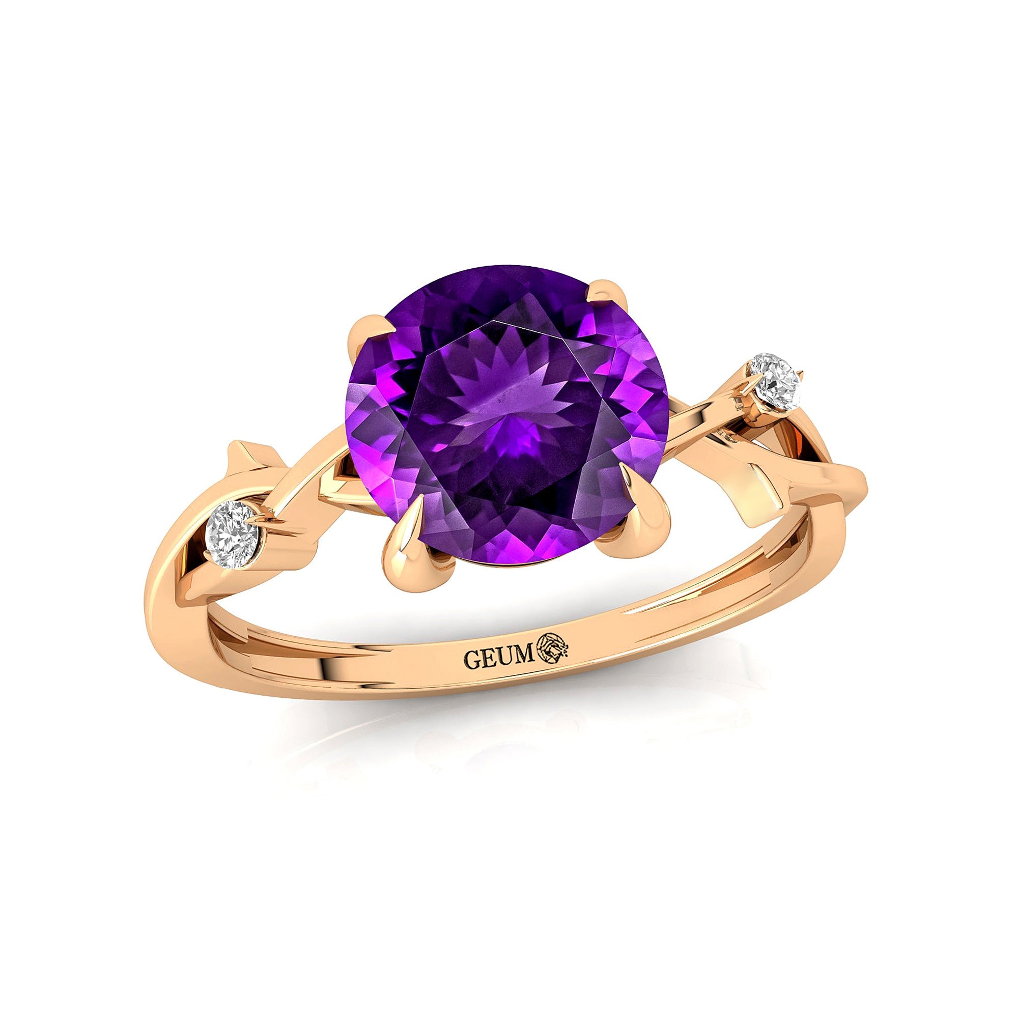 Criss Cross Nature Inspired Diamond Ring  with Round Amethyst - GeumJewels