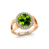 Vintage Love Inspired Oval Peridot Halo Diamond Engagement Ring - GeumJewels