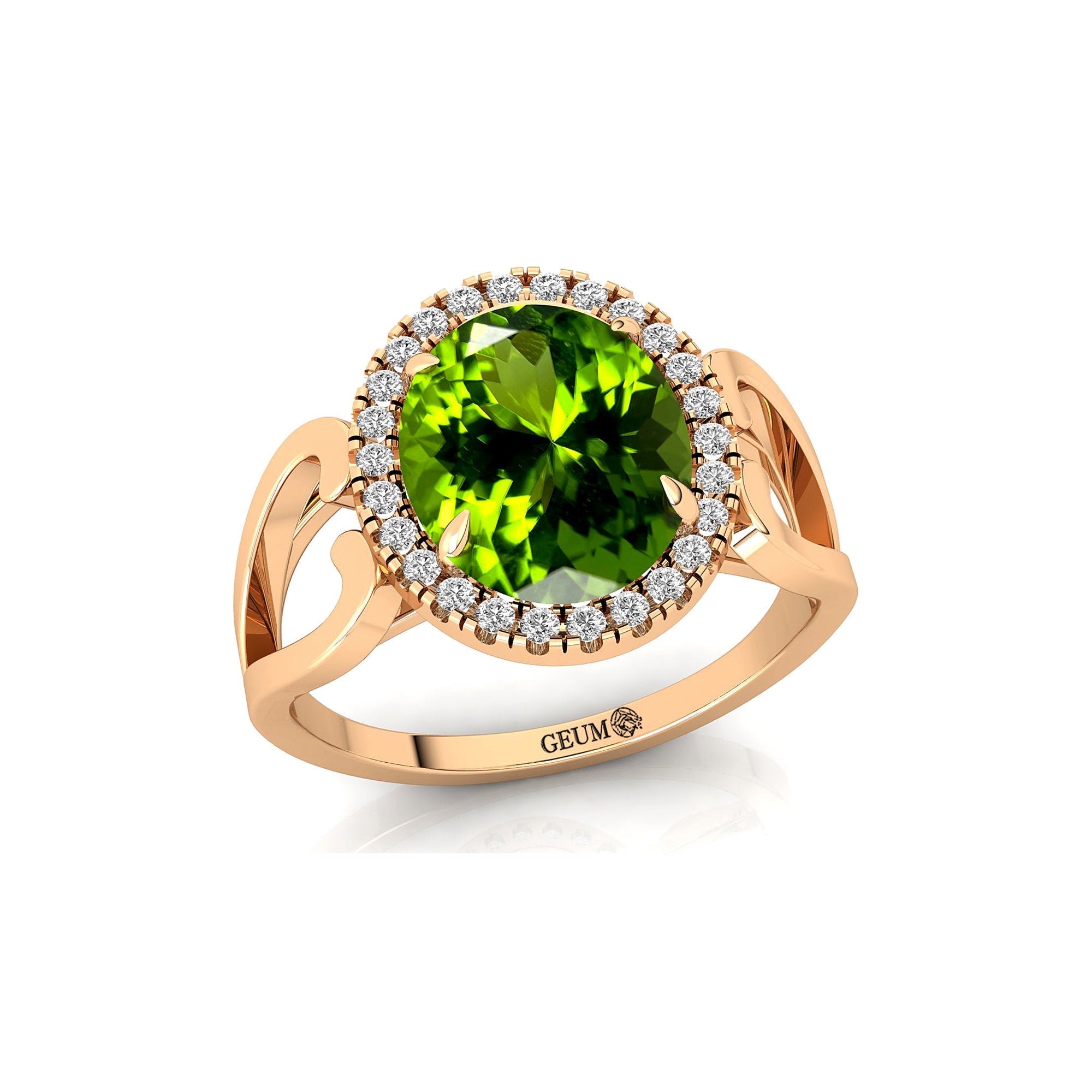 Vintage Love Inspired Oval Peridot Halo Diamond Engagement Ring - GeumJewels