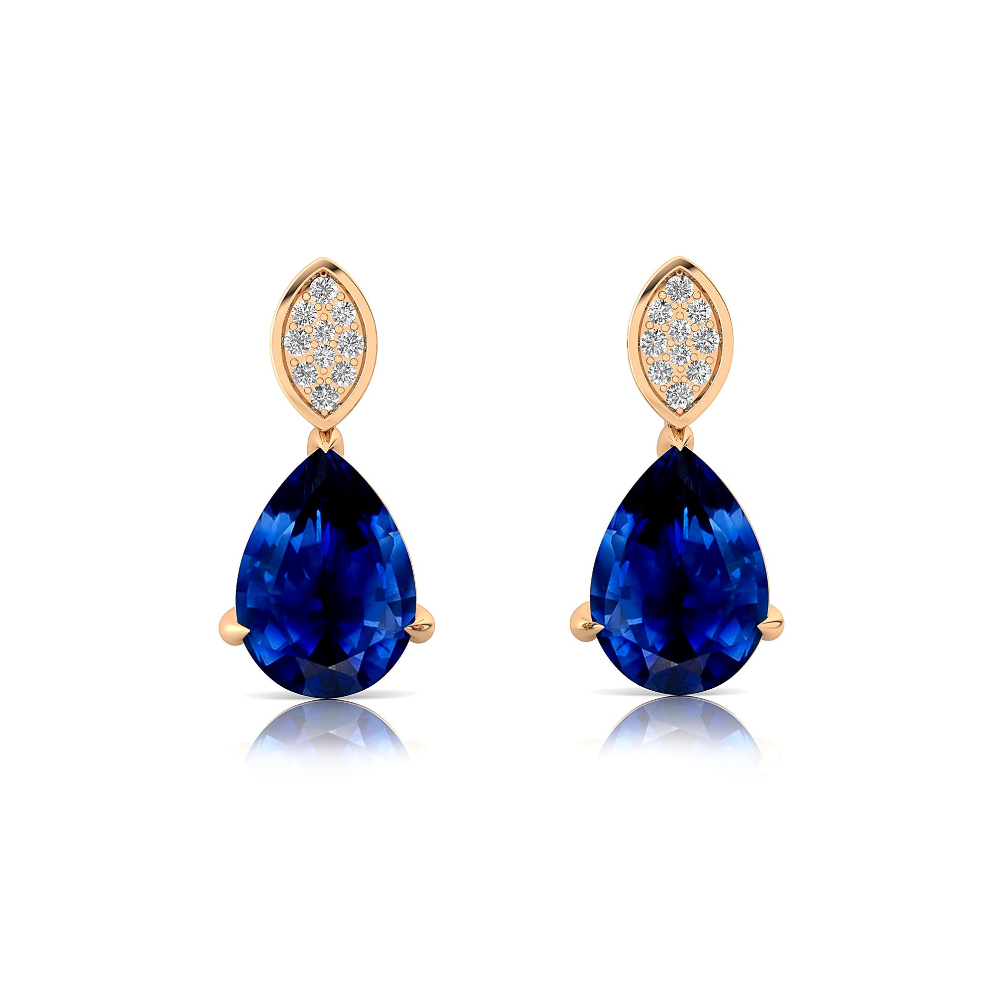 Illussion Set Diamond Earrings with Pear Cut Blue Sapphire - GeumJewels