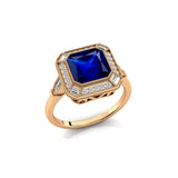 Vintage Style Square Cut Blue Sapphire Diamond Ring - GeumJewels