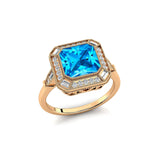 Vintage Style Square Cut Swiss Blue Topaz Diamond Ring - GeumJewels