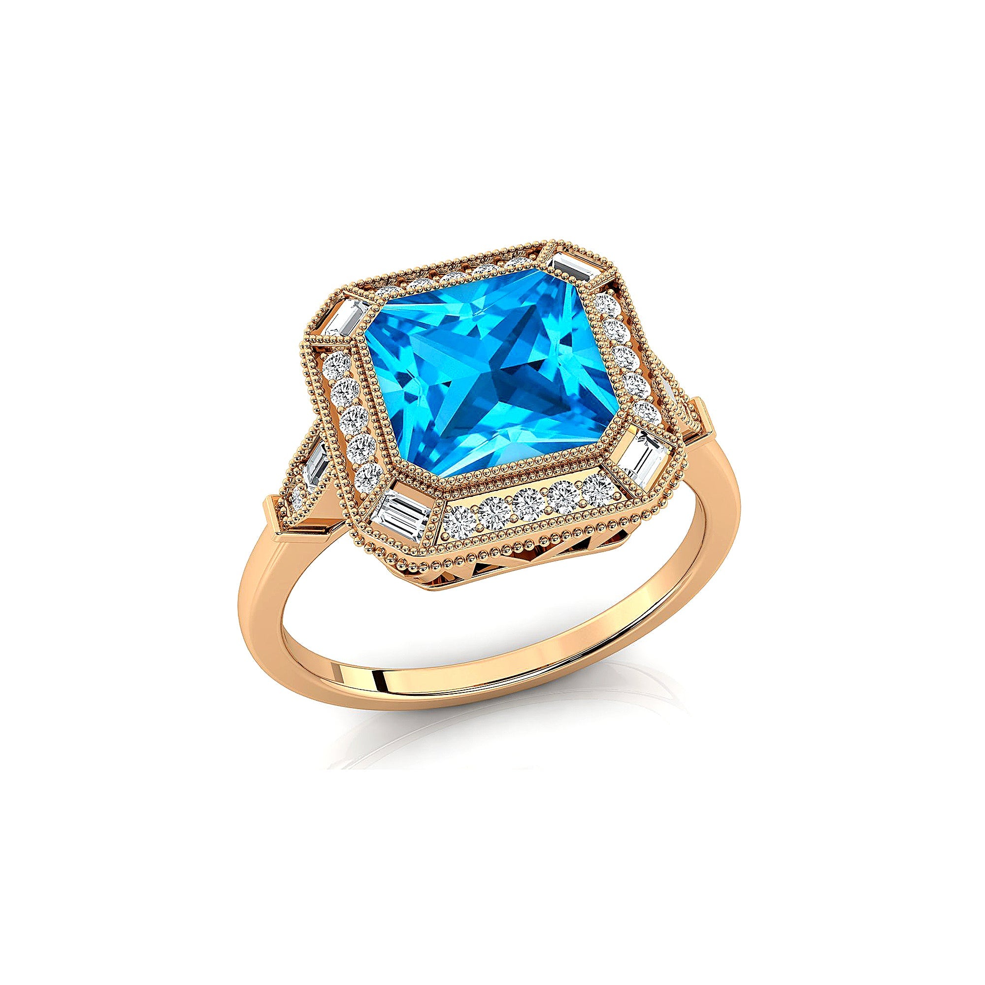 Vintage Style Square Cut Swiss Blue Topaz Diamond Ring - GeumJewels