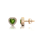 Heart Shaped Peridot Halo Diamond Stud Earrings - GeumJewels
