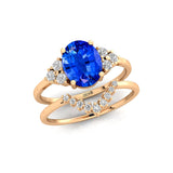 Blue Sapphire Gold Ring With Stackable Diamond Band - GeumJewels