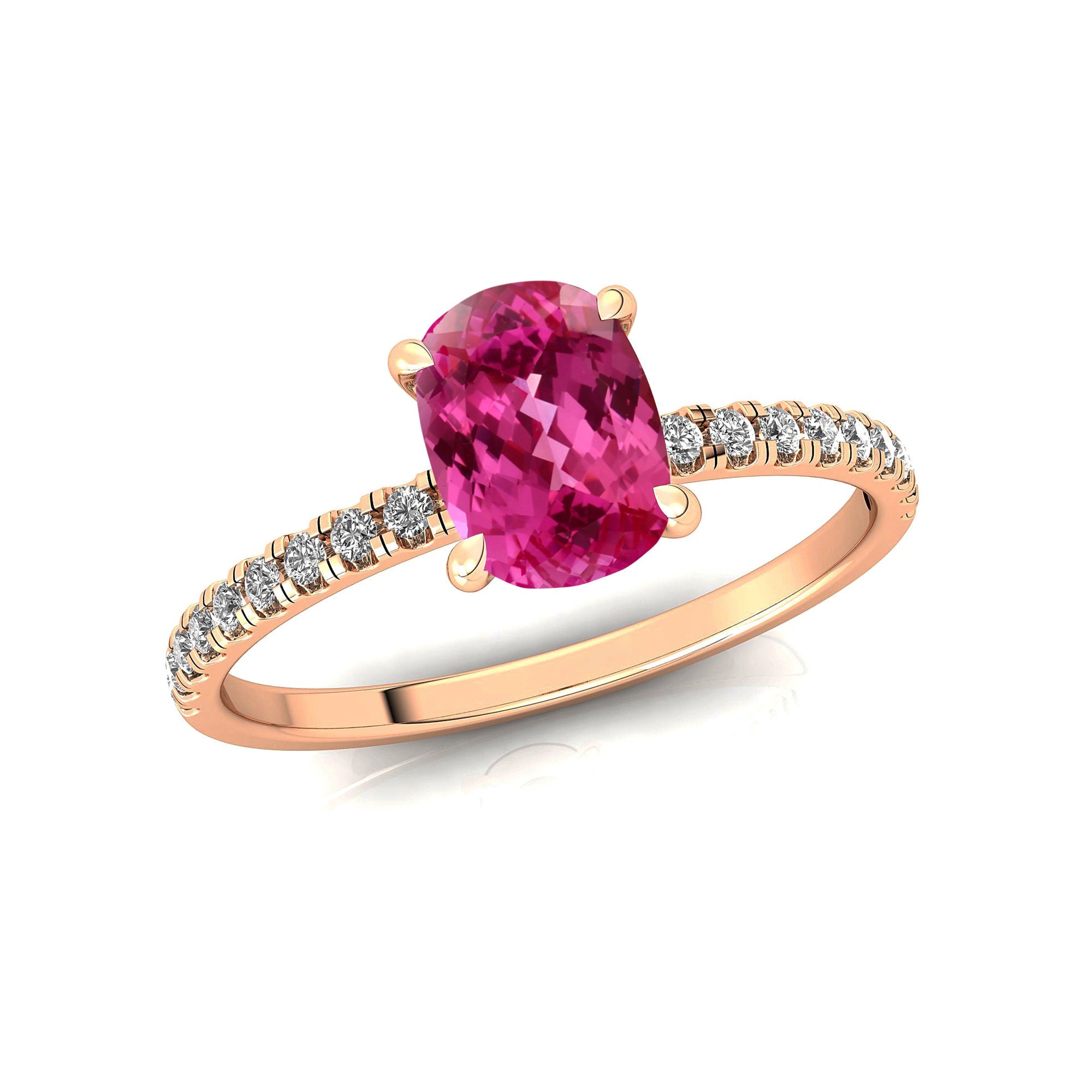 Long Cushion Pink Sapphire Thin Diamond Promise Ring - GeumJewels