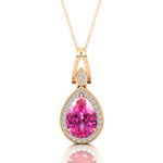 Classic Teardrop Shaped Pink Sapphire Halo Diamond Dangle Pendant - GeumJewels