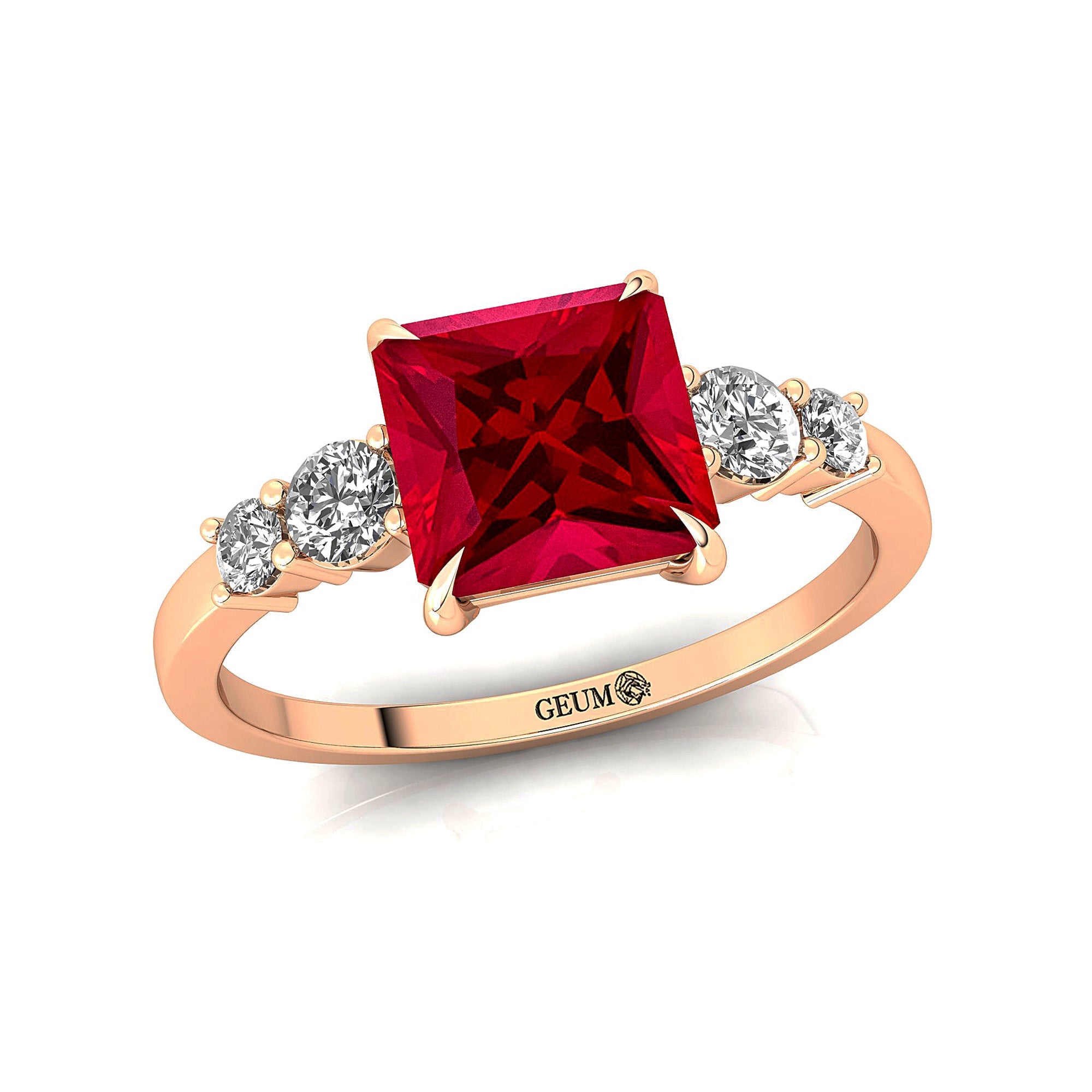 Princess Cut Ruby Graduating Accent Diamond Ring - GeumJewels