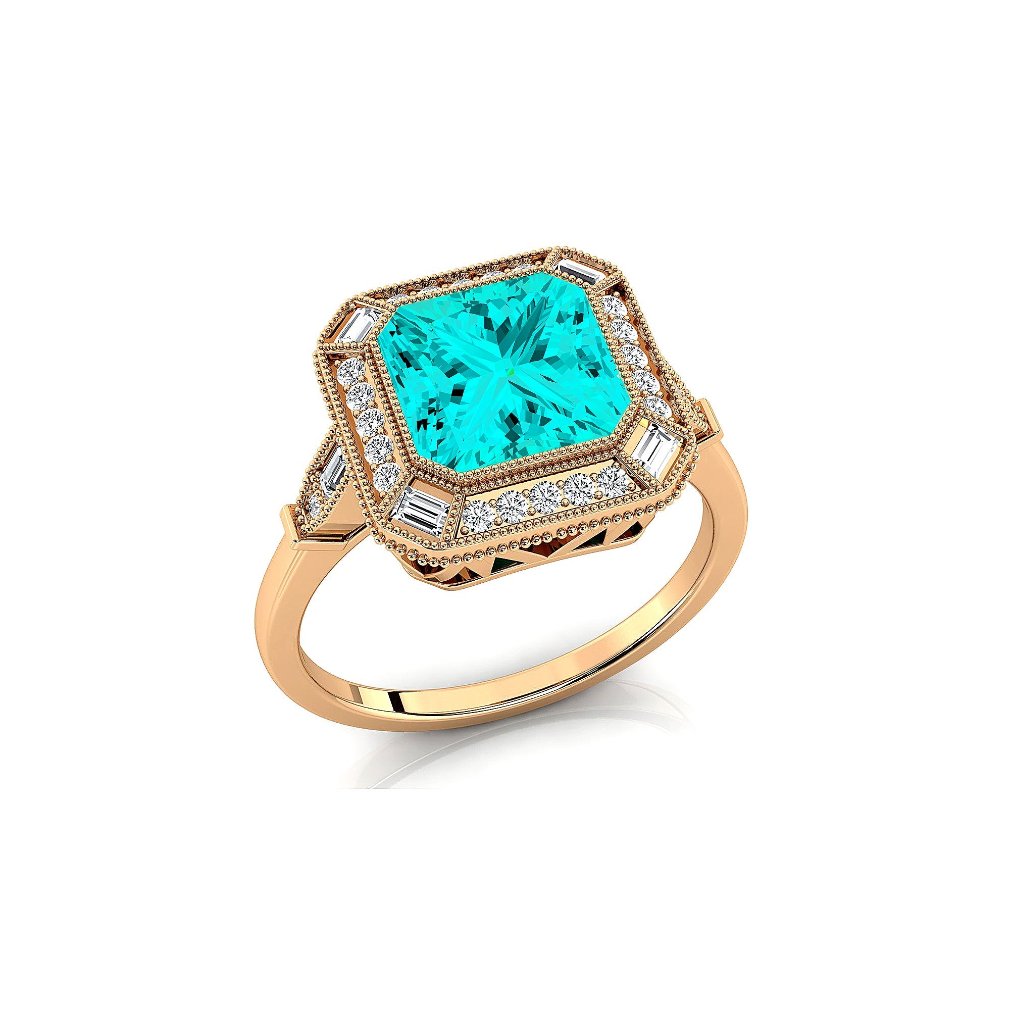 Vintage Style Square Cut Paraiba Tourmaline Diamond Ring - GeumJewels