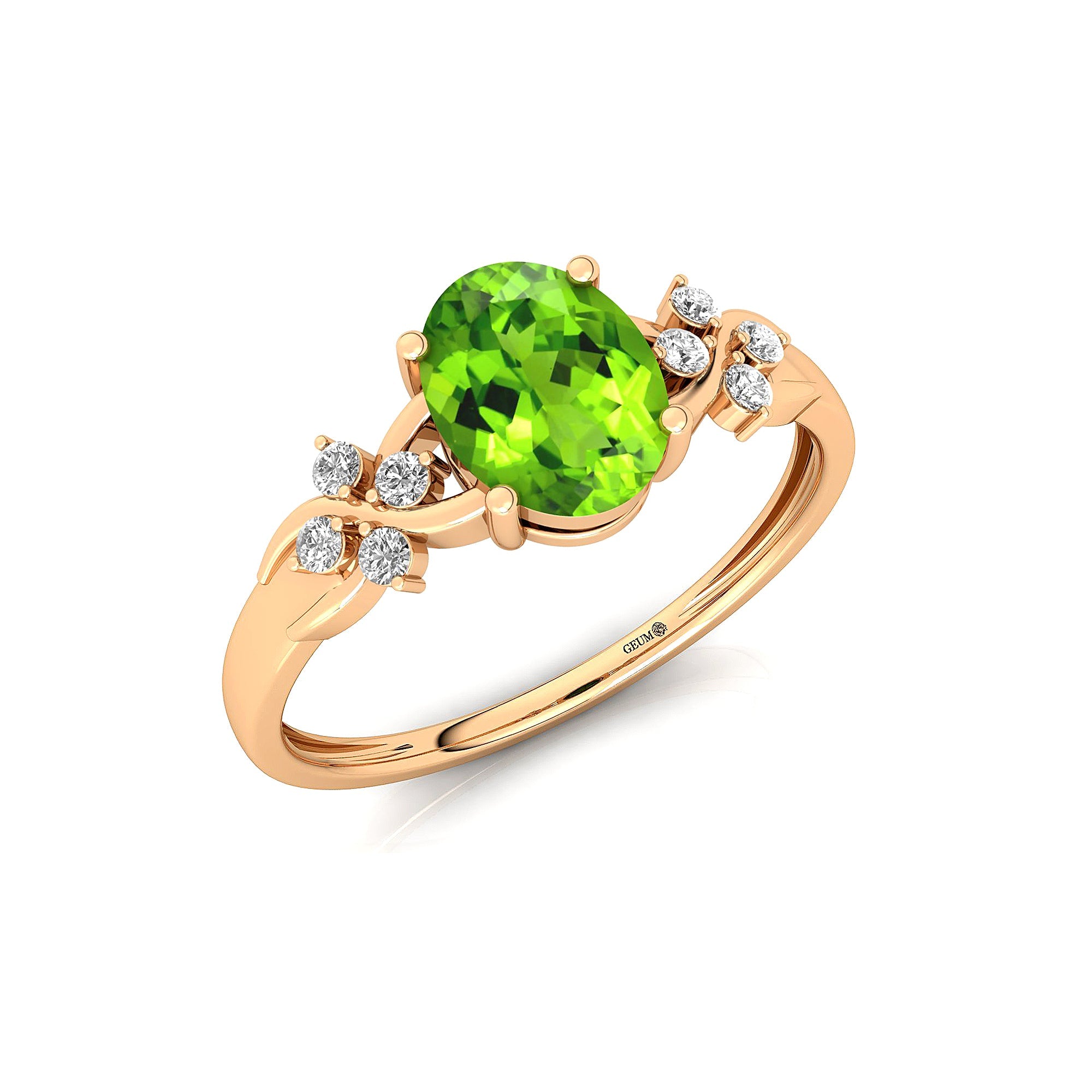 Criss Cross Diamond Ring with Oval Cut Peridot - GeumJewels