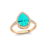 Classic Pear Shaped Paraiba Tourmaline Halo Diamond Engagement Ring - GeumJewels