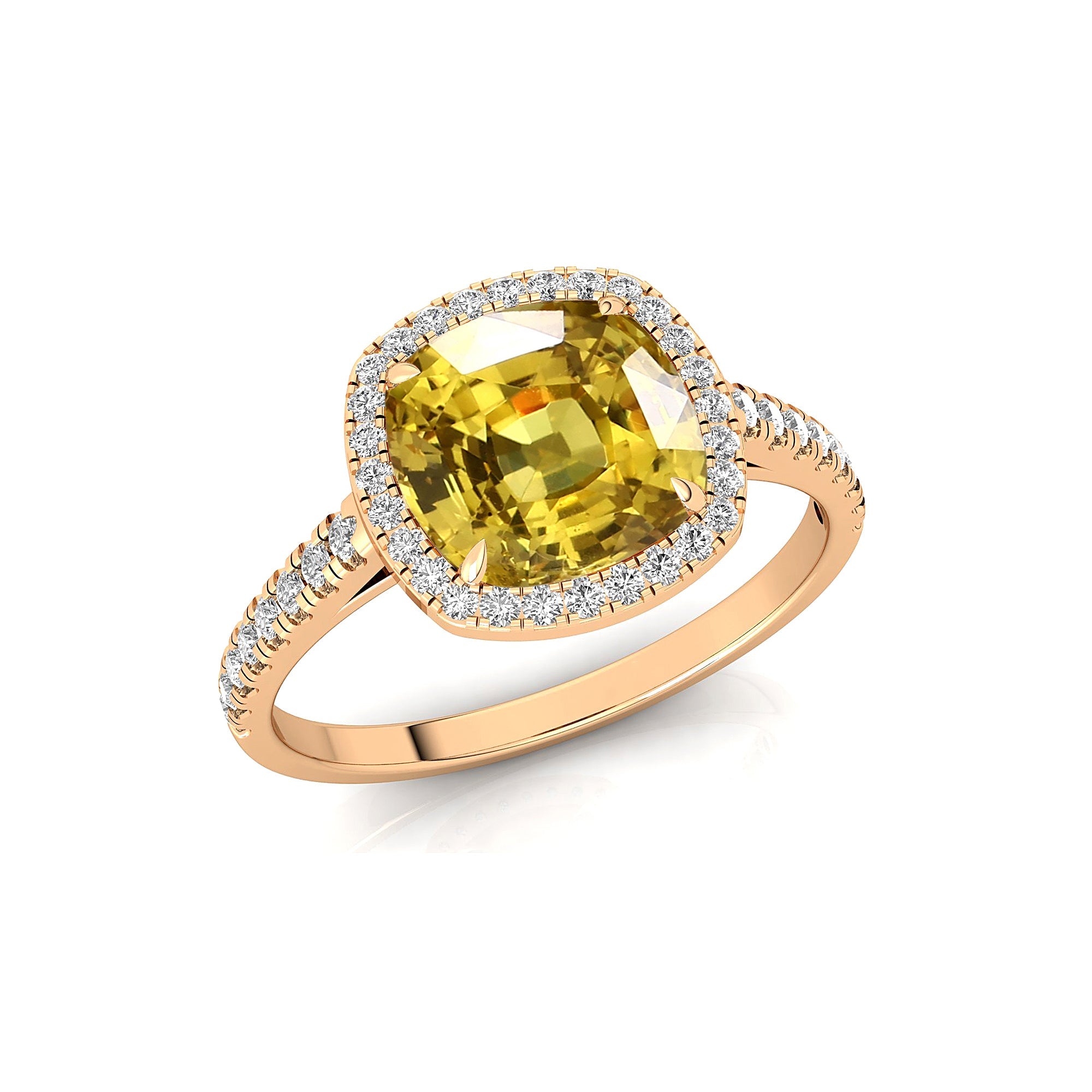 Halo Diamond Engagement Ring with Cushion Cut Yellow Sapphire - GeumJewels
