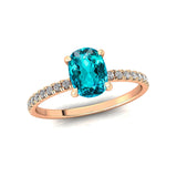 Long Cushion Paraiba Tourmaline Thin Diamond Promise Ring - GeumJewels