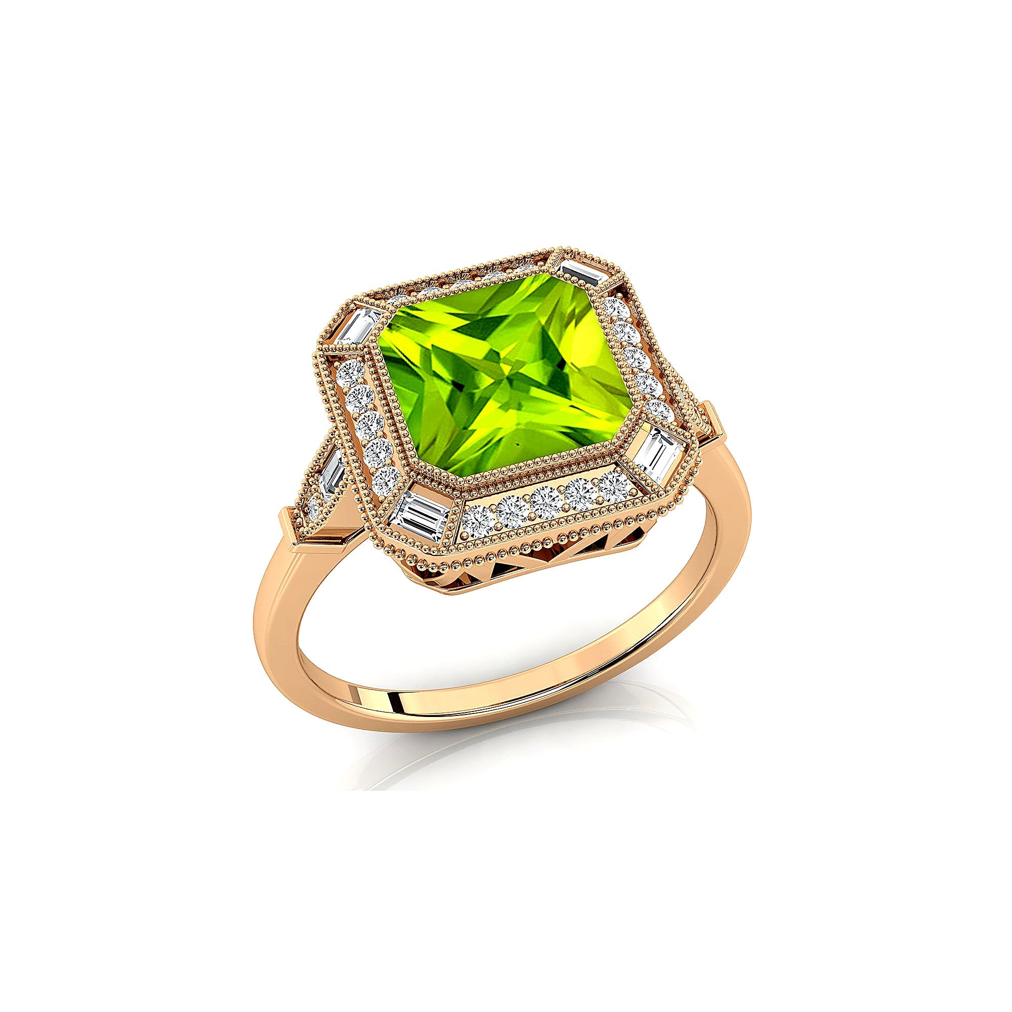 Vintage Style Square Cut Peridot Diamond Ring - GeumJewels