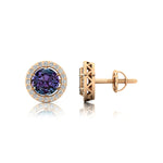 Round Solitaire Alexandrite Halo Diamond Stud Earrings - GeumJewels