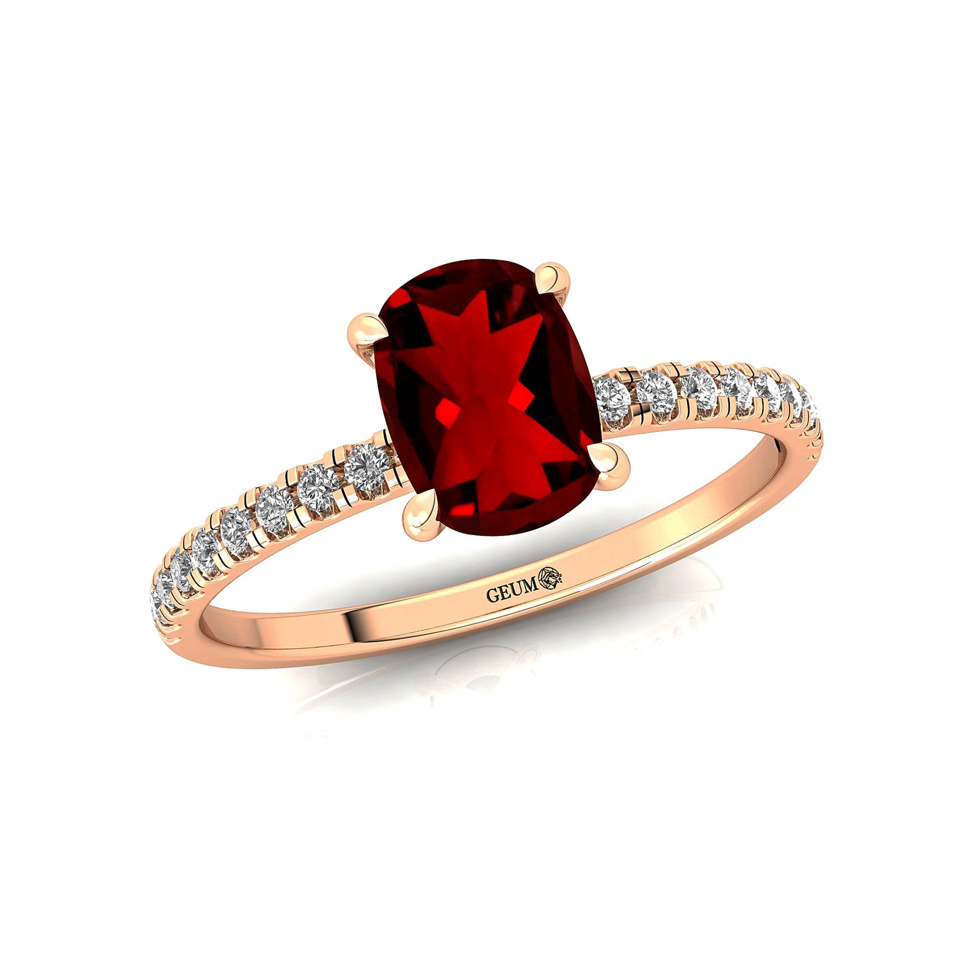 Long Cushion Garnet Thin Diamond Promise Ring - GeumJewels