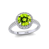 Classic Round Halo Diamonds with Solitaire Peridot Engagement Ring - GeumJewels