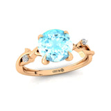 Criss Cross Nature Inspired Diamond Ring  with Round Aquamarine - GeumJewels