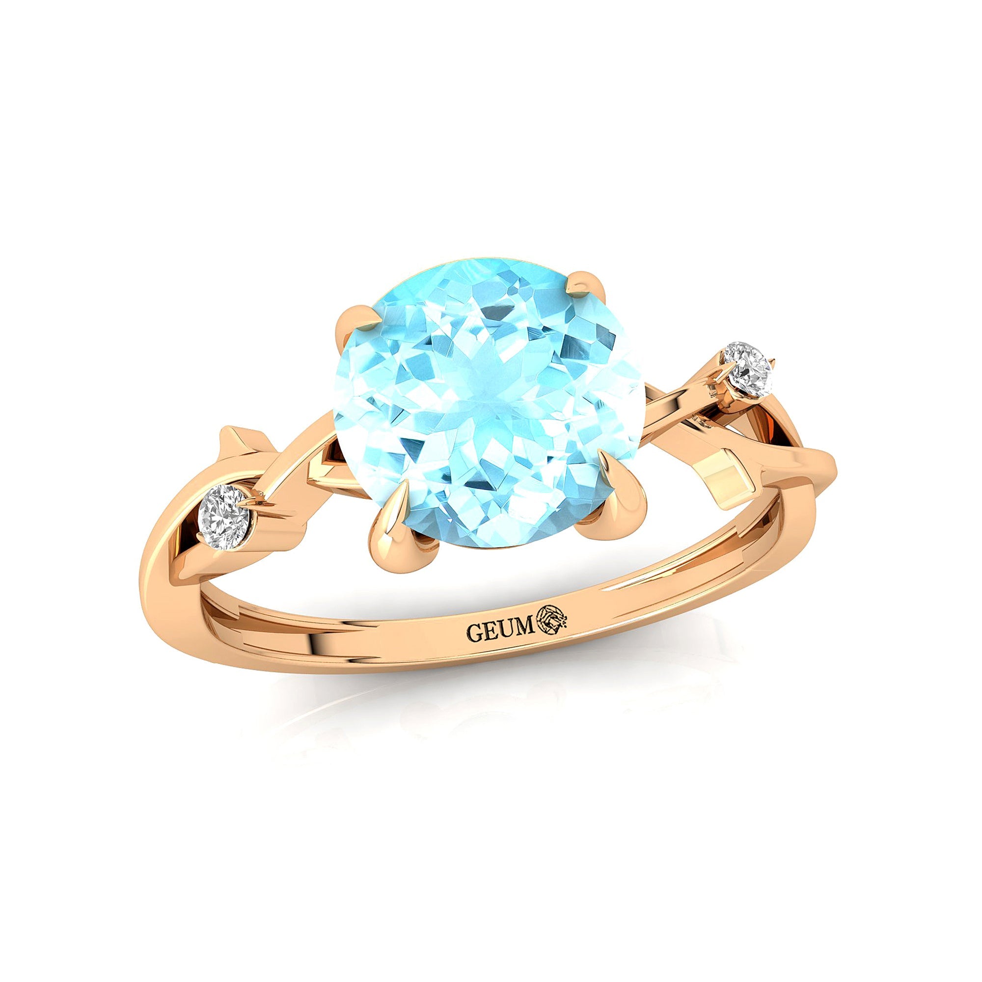 Criss Cross Nature Inspired Diamond Ring  with Round Aquamarine - GeumJewels