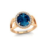 Vintage Love Inspired Oval London Blue Topaz Halo Diamond Engagement Ring - GeumJewels