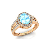 Solitaire Oval Aquamarine Split Shank Diamond Engagement Ring - GeumJewels