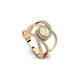 Solitaire Round Opal Cocktail Diamond Ring - GeumJewels