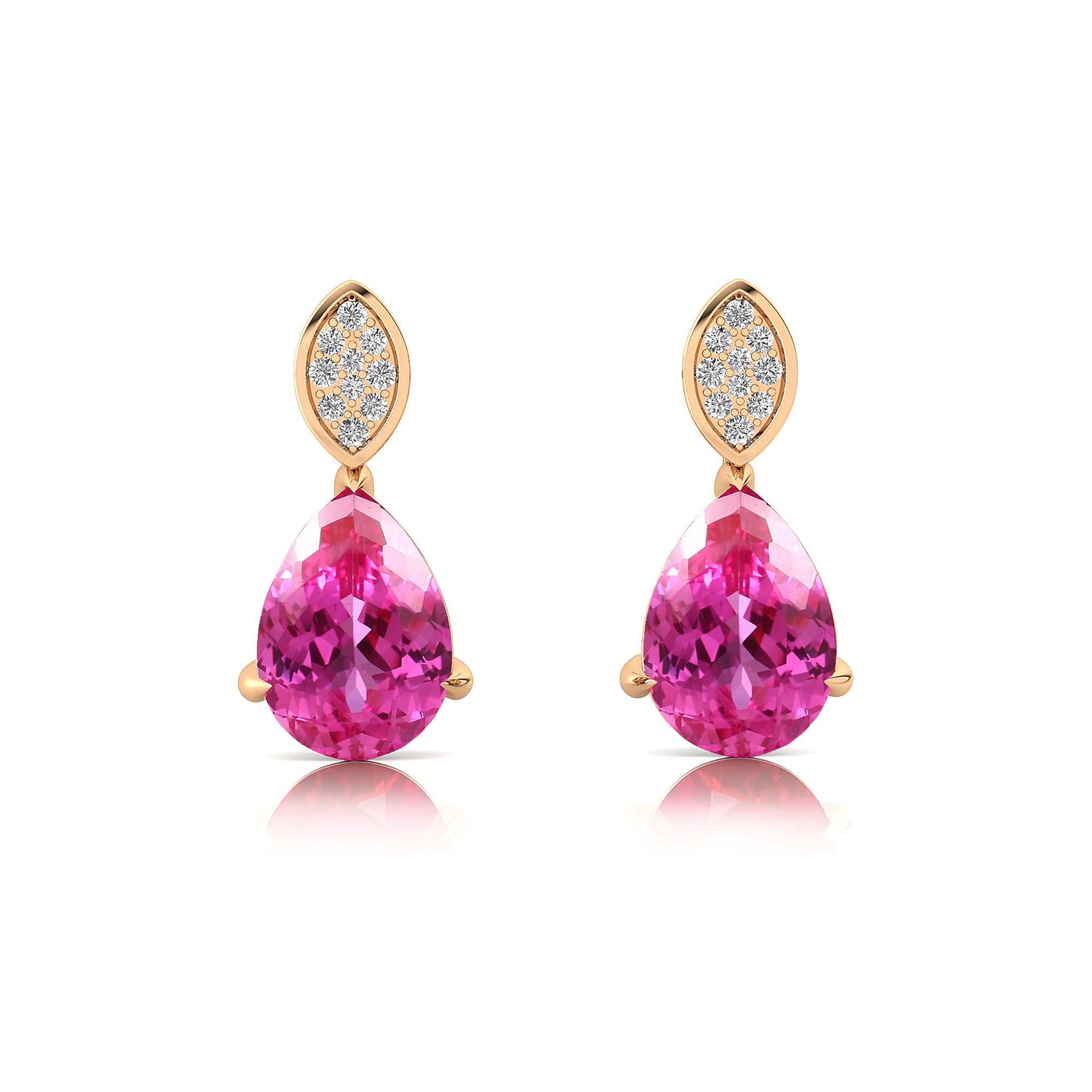 Illussion Set Diamond Earrings with Pear Cut Pink Sapphire - GeumJewels