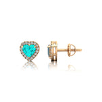 Heart Shaped Paraiba Tourmaline Halo Diamond Stud Earrings - GeumJewels