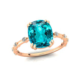 Cushion Cut Paraiba Tourmaline Engagement Ring with Distant Diamond Band - GeumJewels