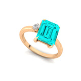 Emerald Shaped Paraiba Tourmaline with 3mm Accent Solitaire Engagement Ring - GeumJewels