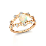 Flower Inspired Ring with Oval Shaped Opal and Accent Diamonds - GeumJewels
