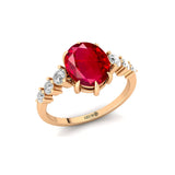 Oval Cut Ruby with Graduated Diamonds Ring - GeumJewels
