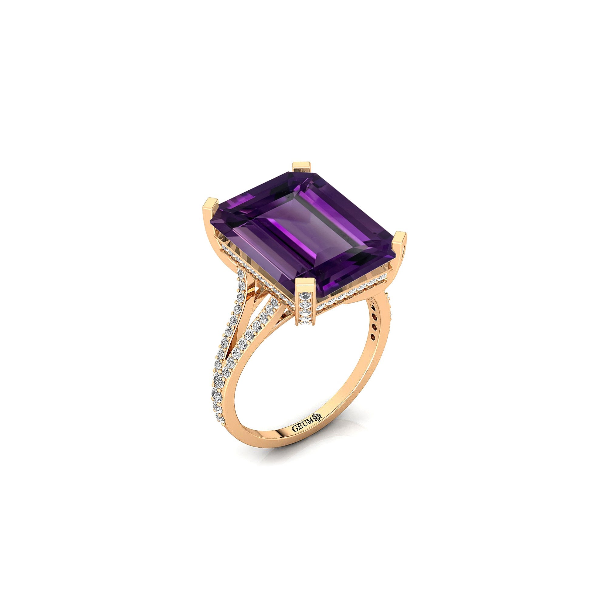 Emerald Cut Amethyst Split Shank Engagement Ring with Diamonds - GeumJewels
