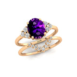 Amethyst Solitaire Ring with Stackable Diamond Band - GeumJewels