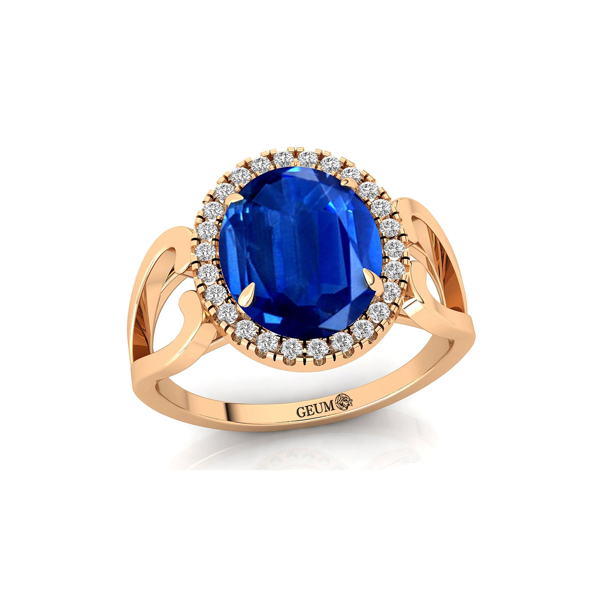 Vintage Love Inspired Oval Blue Sapphire Halo Diamond Engagement Ring - GeumJewels