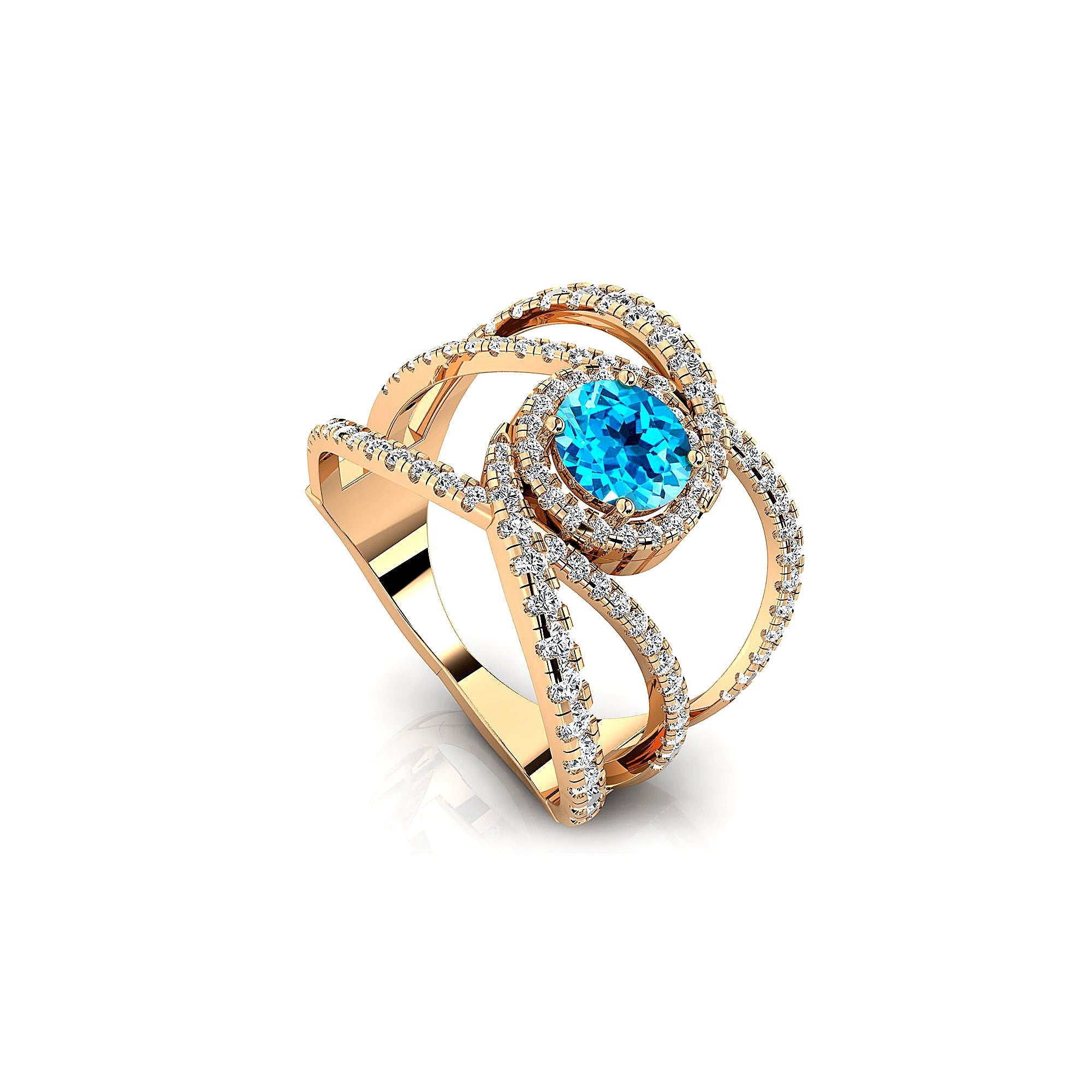 Solitaire Round Swiss Blue Topaz Cocktail Diamond Ring - GeumJewels