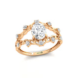 Flower Inspired Ring with Oval Shaped Lab Diamond and Accent Diamonds - GeumJewels